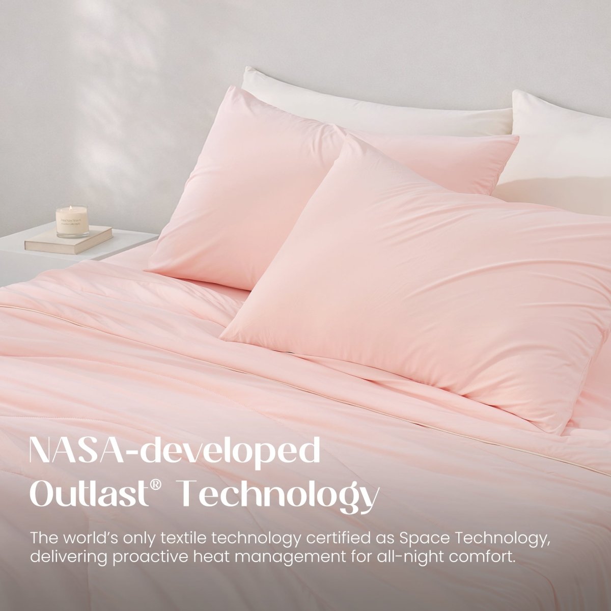 Pink bedding set with NASA-developed Outlast Technology on a neutral background#color_Pink