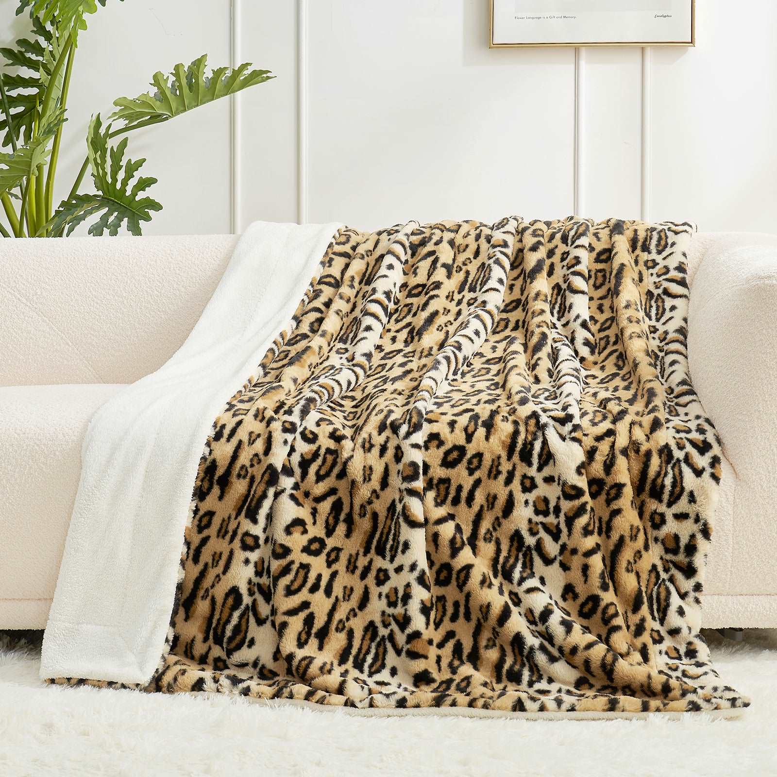 Leopard print high quality sherpa throw blanket