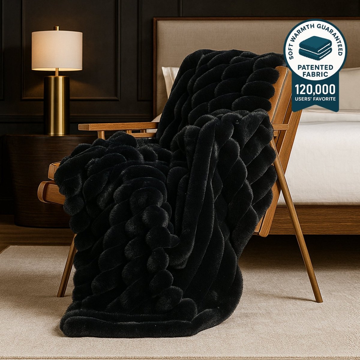 Black Faux Fur Throw Blanket Striped for Couch & Bed | Cozy Bliss