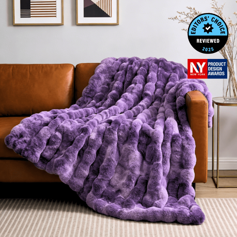 Cozy Bliss Luxurious Bubble Faux Fur Throw Blanket in tie-dye purple front view #color_Tie-dye Purple
