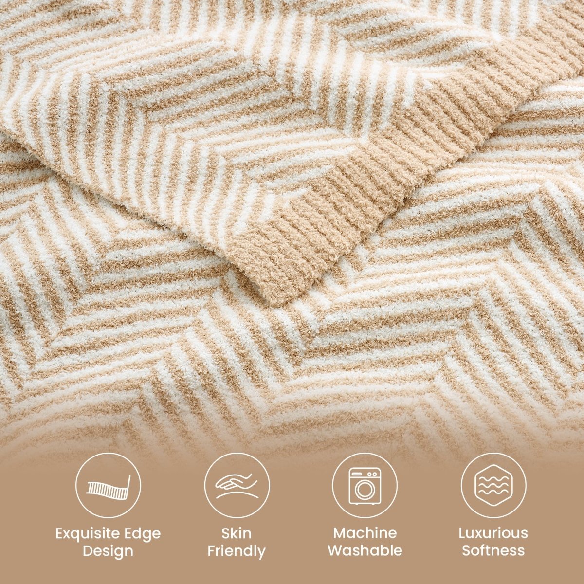 Close-up detail of the herringbone feather yarn knit texture with exquisite edge design #color_Beige