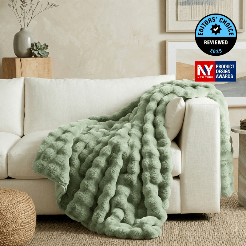 Cozy Bliss Luxurious Bubble Faux Fur Throw Blanket in sage green front view #Color_Sage Green