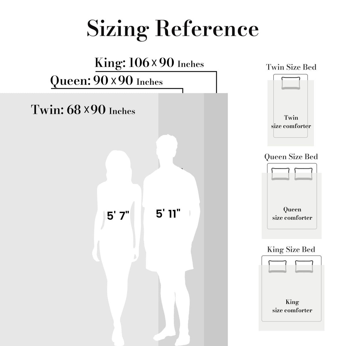 Diamond jacquard comforter sizing reference for Twin, Queen, and King size beds #color_Off White