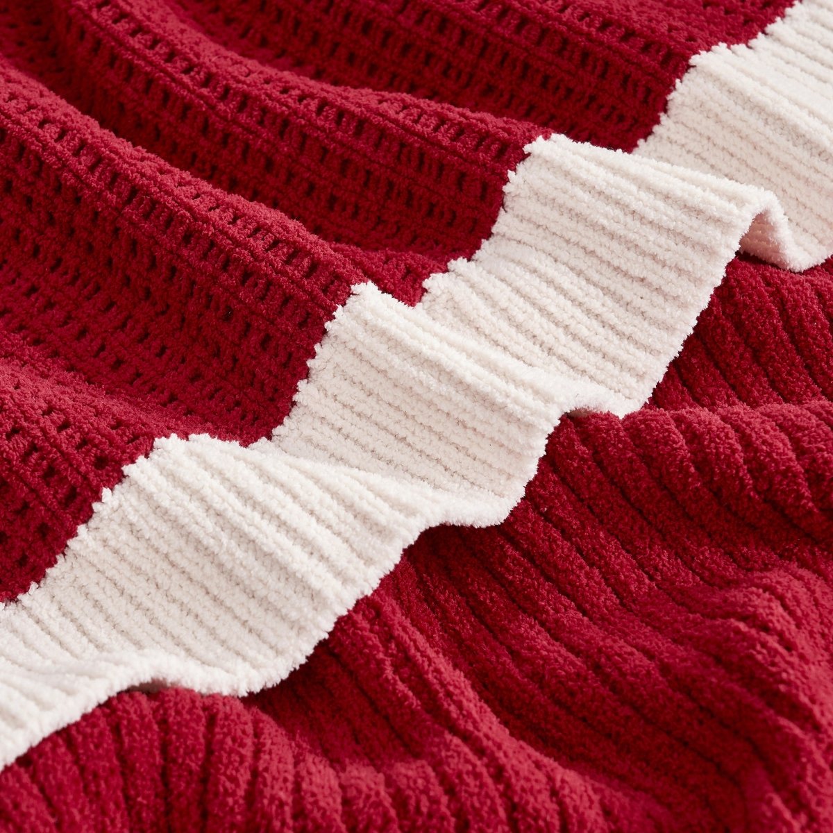 Close-up of a red and white striped fabric texture #color_Christmas Red