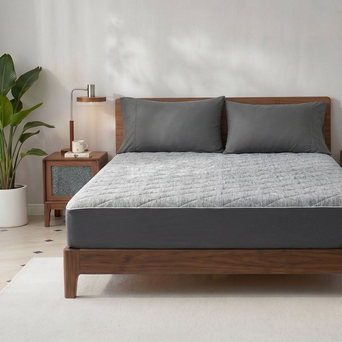 Cozy Bliss leakproof cooling mattress topper in front view.#color_Grey
