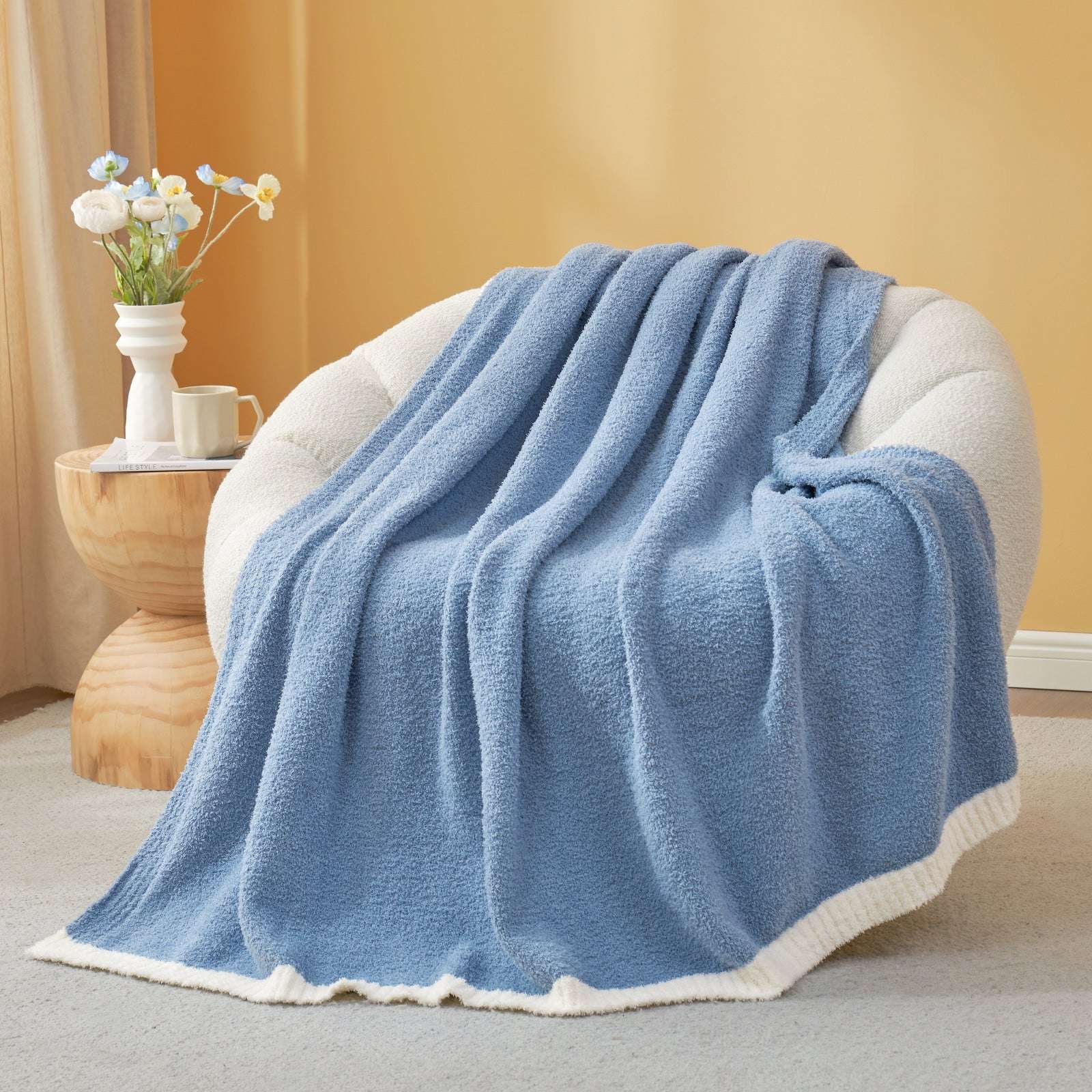 Solid Heather Feather Yarn Throw Blanket