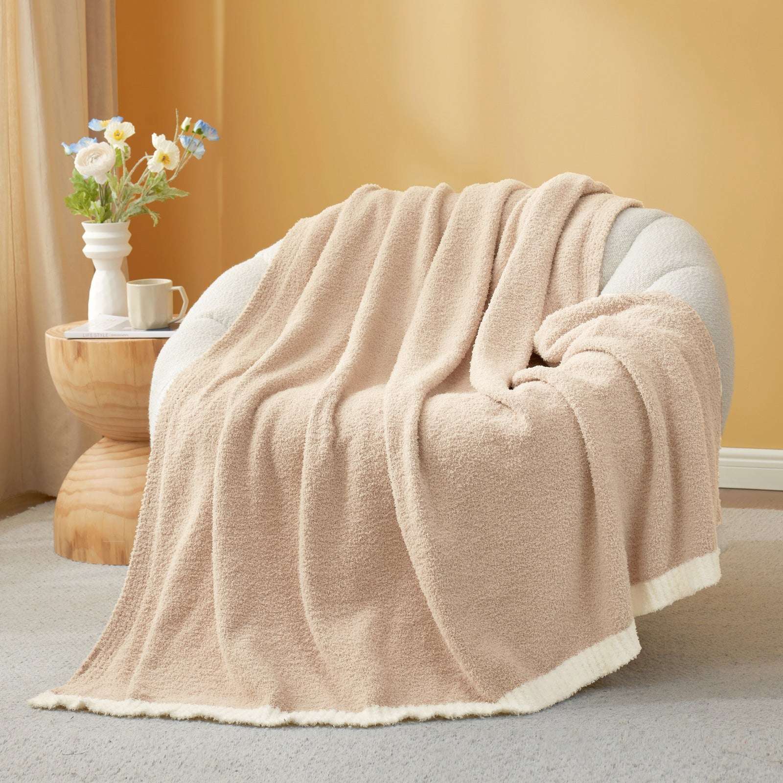 Solid Heather Feather Yarn Throw Blanket