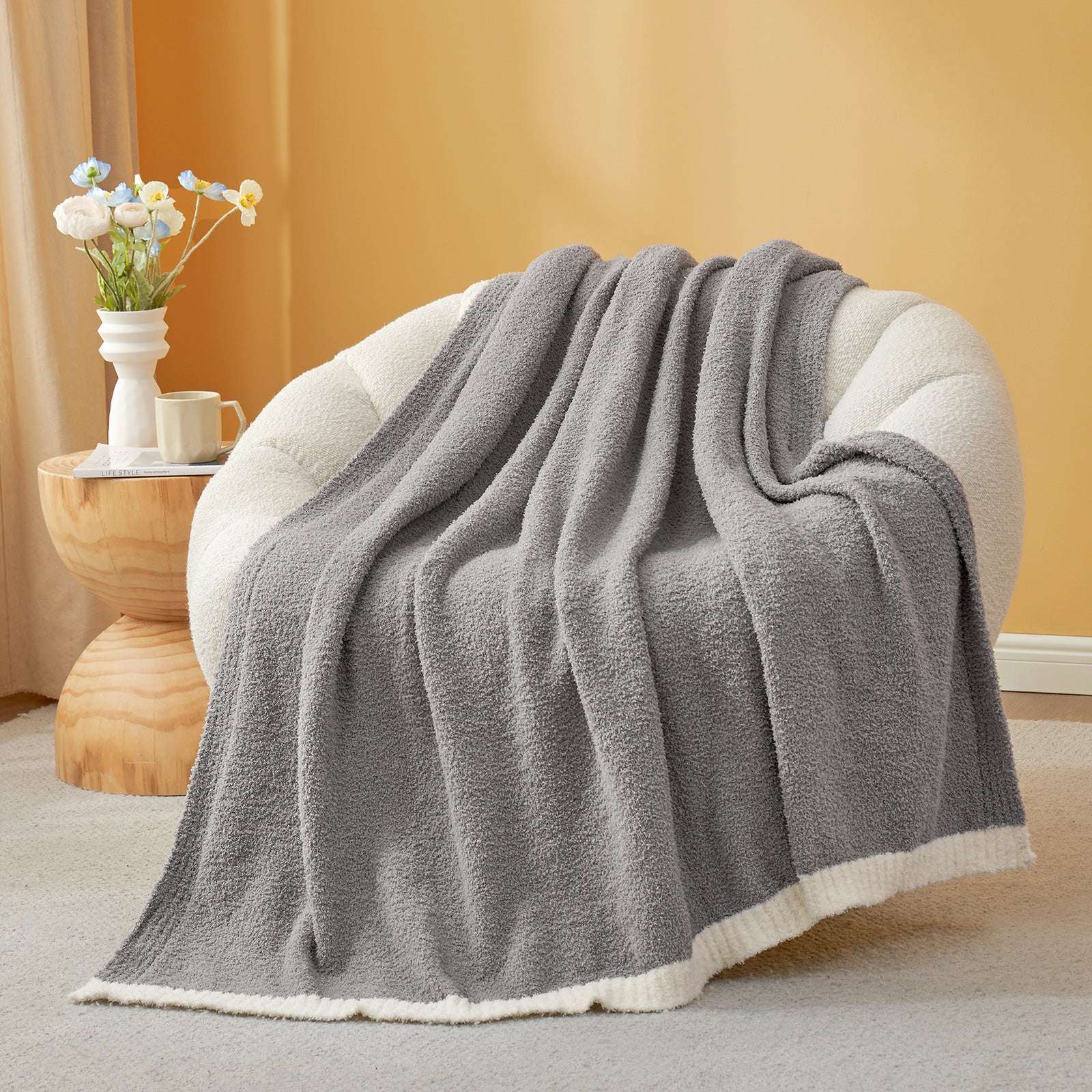 Solid Heather Feather Yarn Throw Blanket
