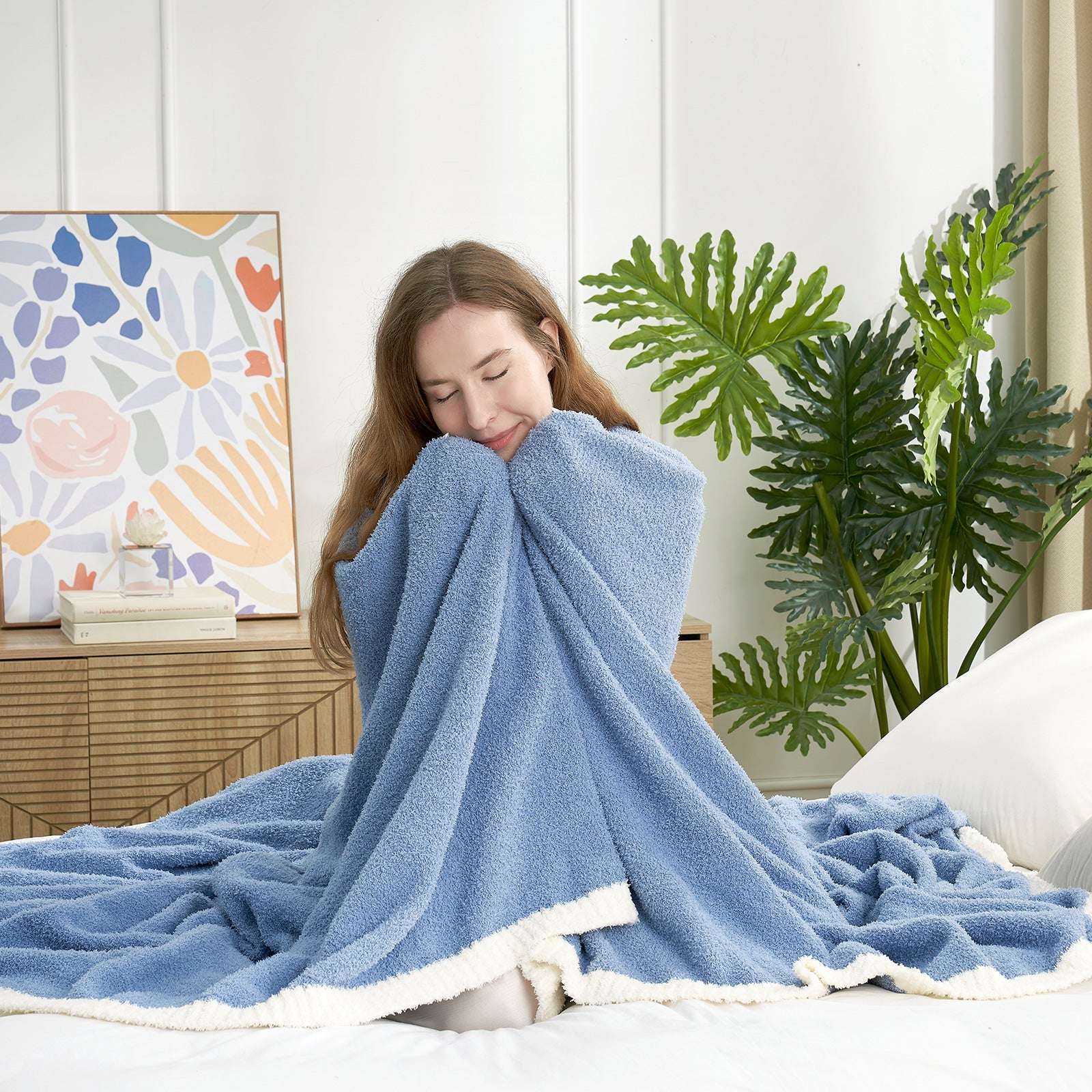 Solid Heather Feather Yarn Throw Blanket