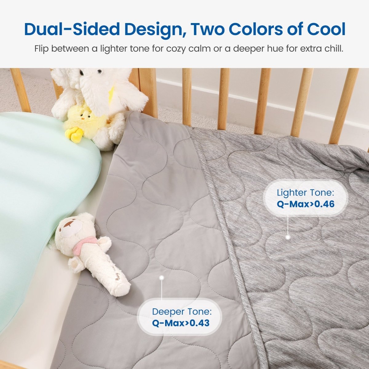 Light grey Cozy Bliss dual-sided cooling comforter, lighter tone for cozy warm and deeper hue for extra cool. #color_Light Grey