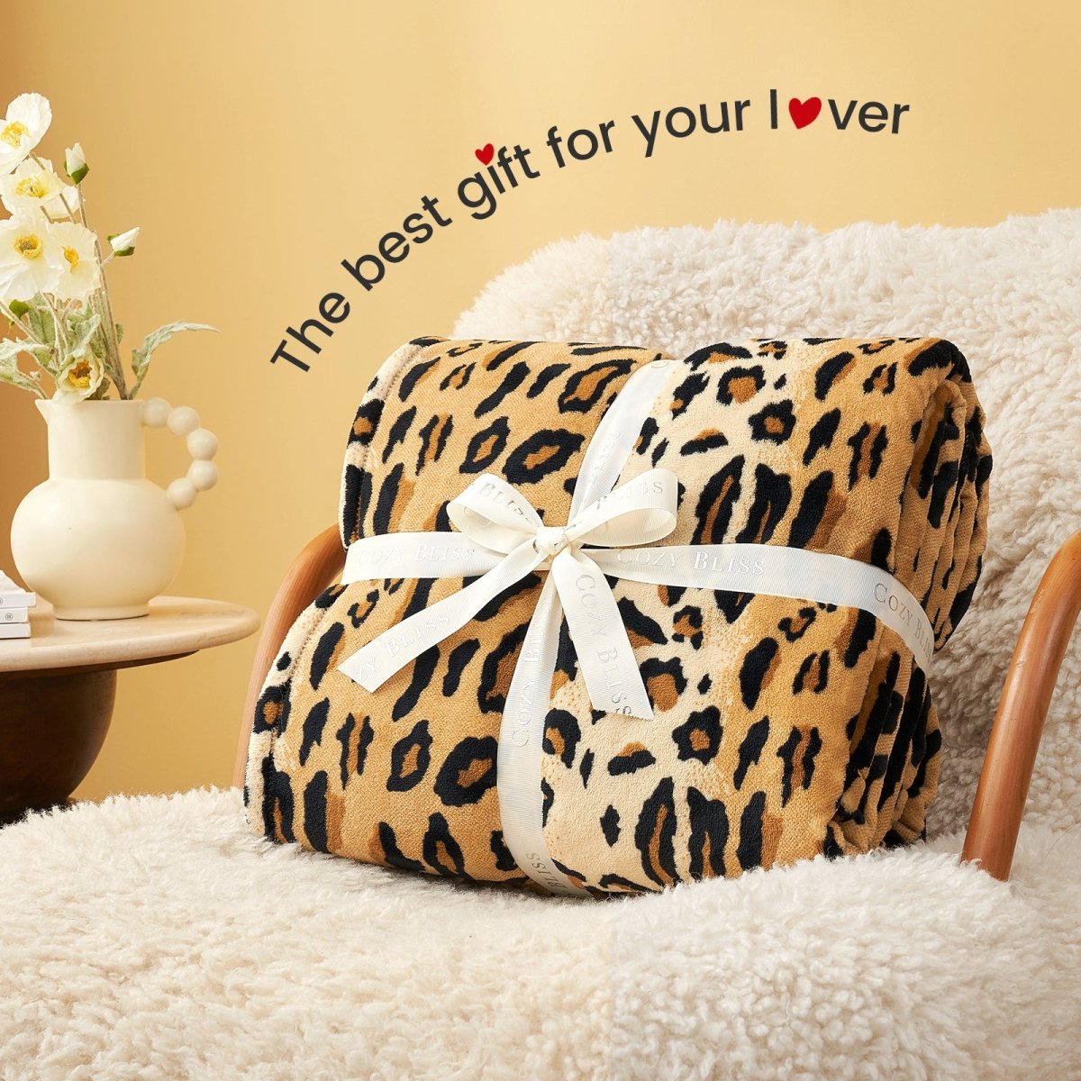 Leopard print milkyplush throw blanket in Brown Leopard folded with ribbon, perfect for gifting #color_Brown Leopard