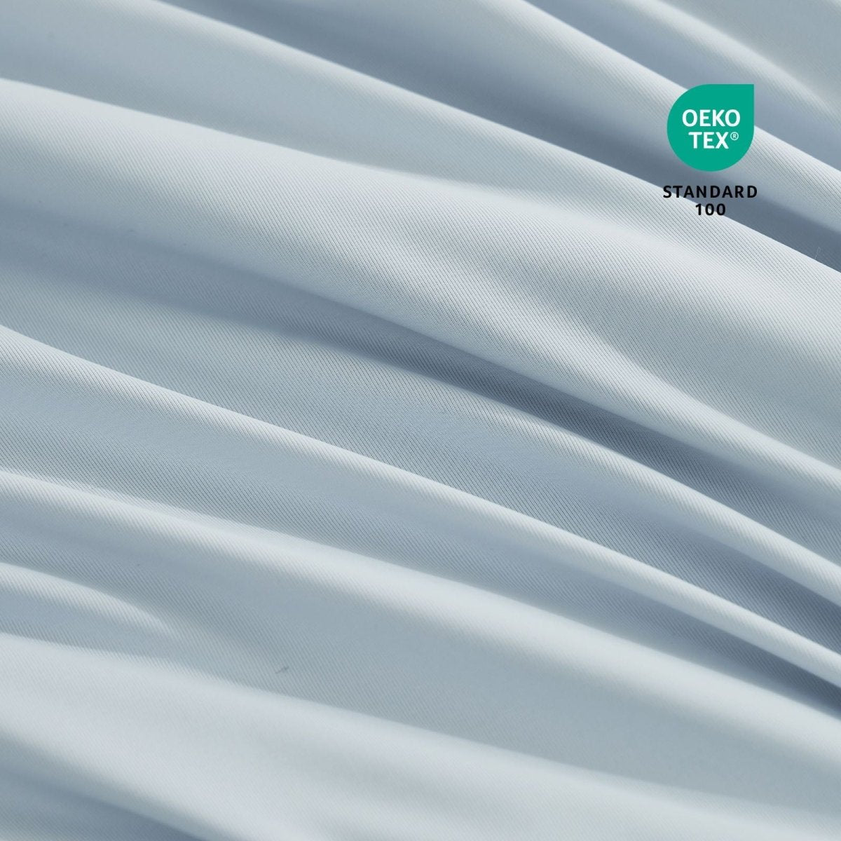 Close-up of Cozy Bliss cooling pillowcases fabric with Oeko-Tex Standard 100 certification.#color_Cool Blue