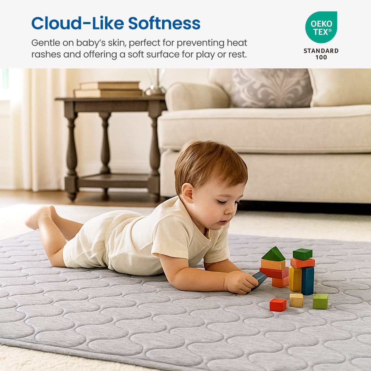 OEKO-TEX certified light grey Cozy Bliss dual-sided cooling comforter, gentle on baby's skin. #color_Light Grey