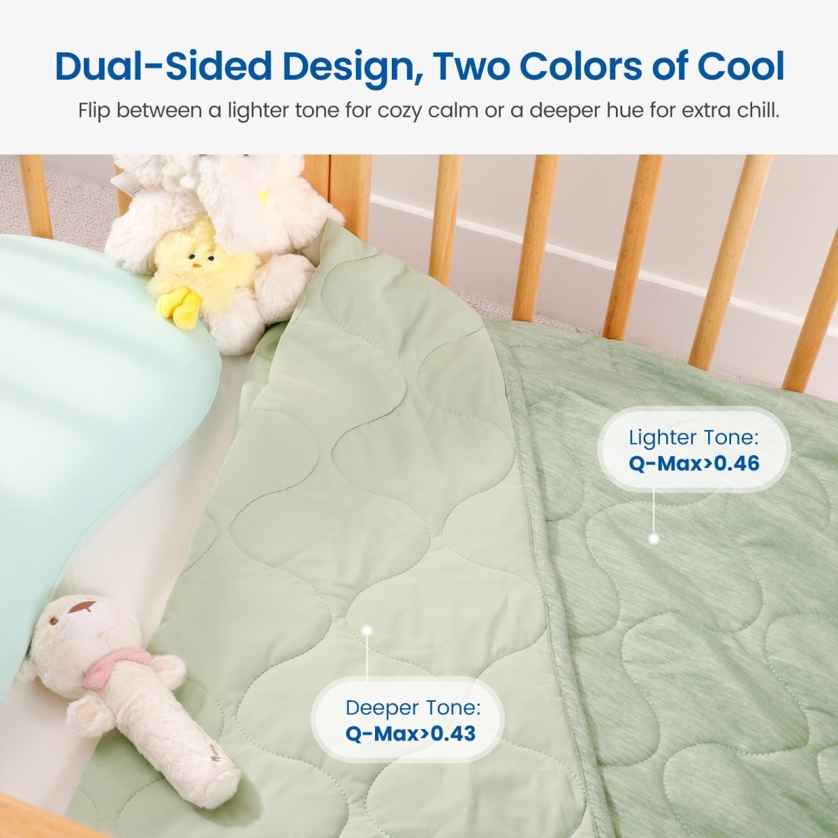 Sage green Cozy Bliss dual-sided cooling comforter, lighter tone for cozy warm and deeper hue for extra cool. #color_Sage Green