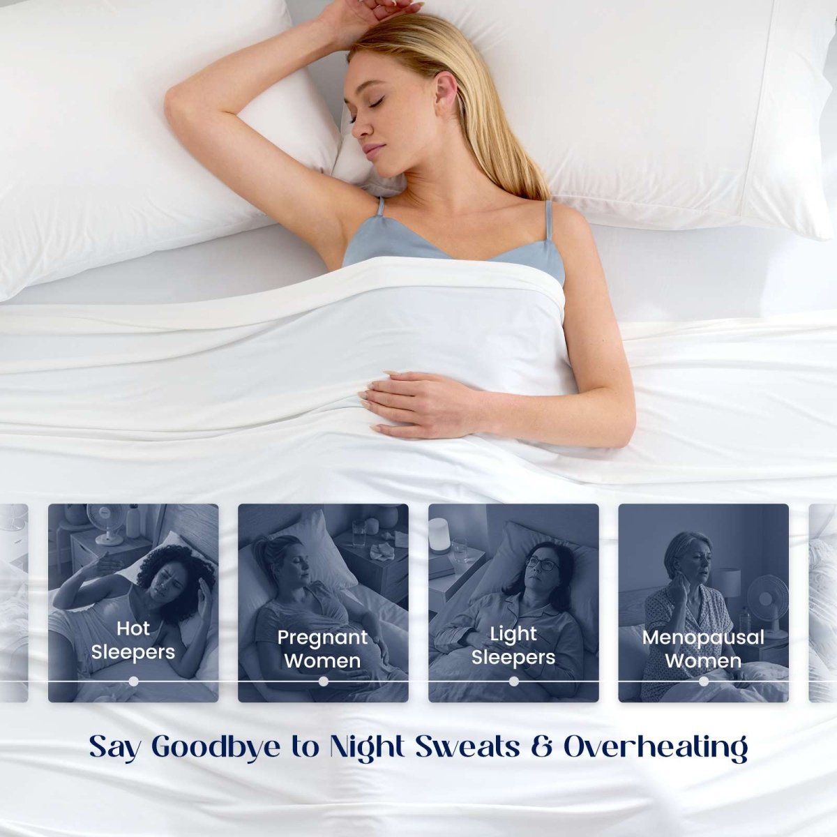 Adult resting on Outlast® Performance Cooling Sheet Set, illustrating cooling comfort and temperature adaptation during sleep. #color_Off White