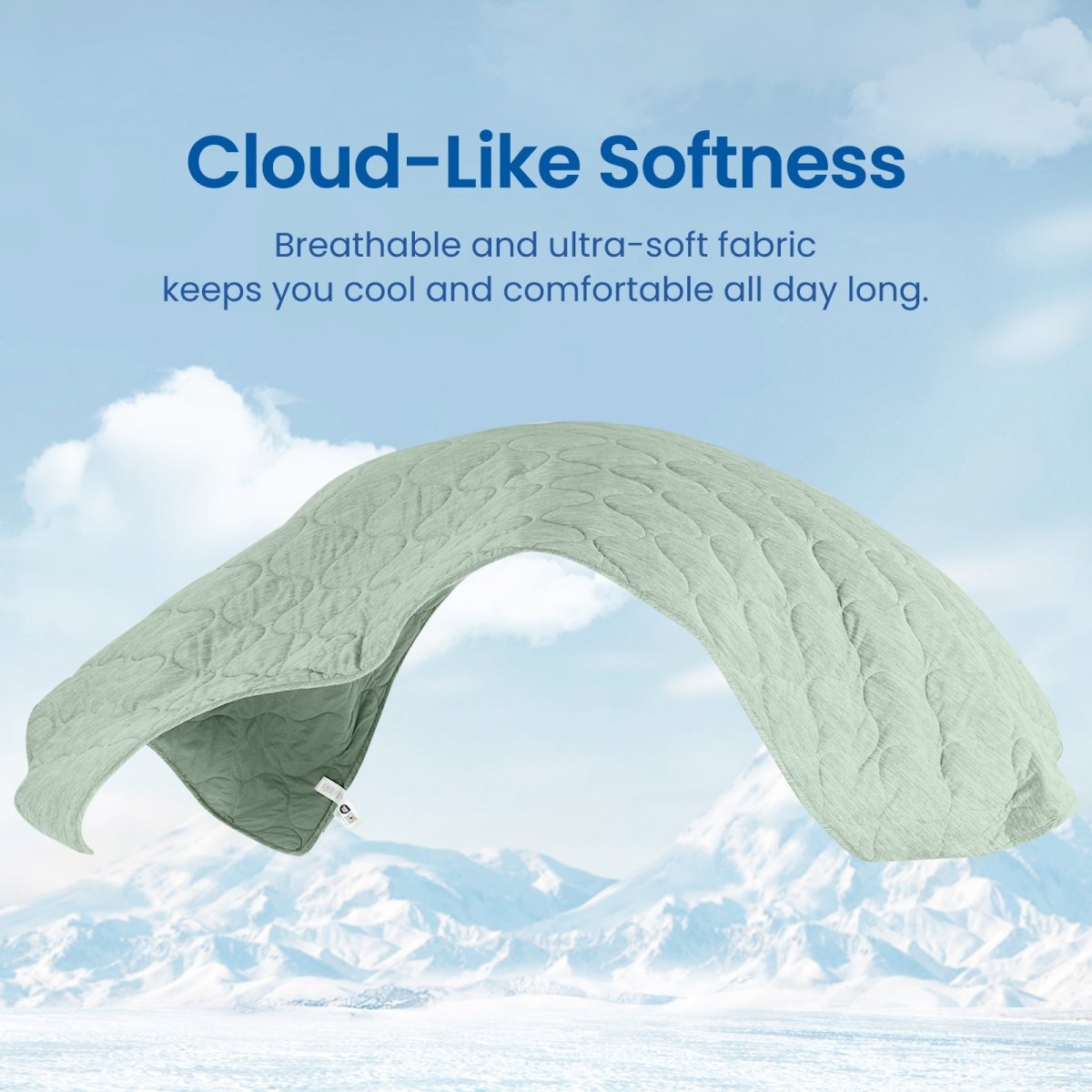 Sage green cloud-like soft Cozy Bliss dual-sided cooling comforter in air, perfect for all day comfort. #color_Sage Green