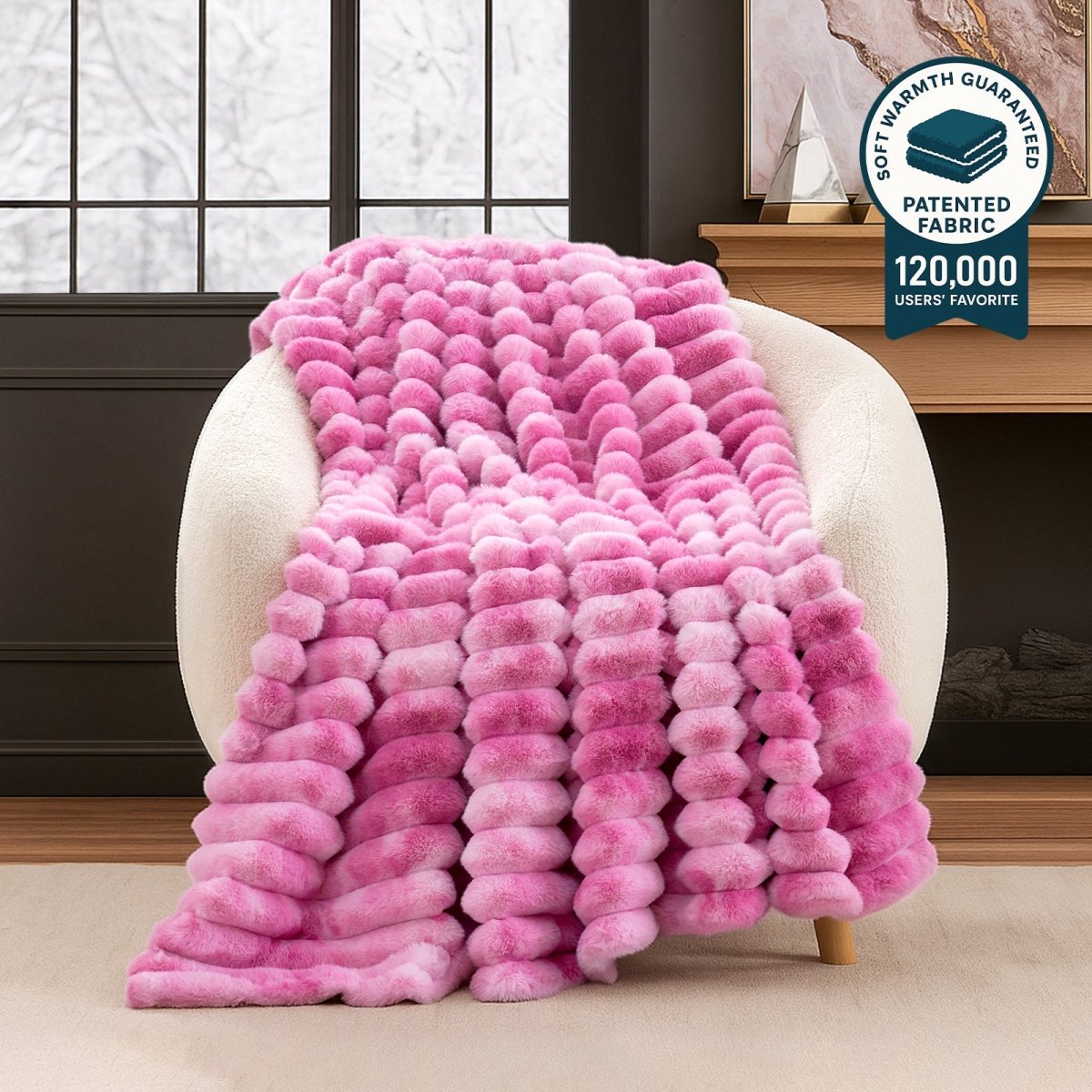 Ultra Chunky Striped Faux Fur Throw Blanket in tie-dye pink front view. #color_Tie-dye Pink