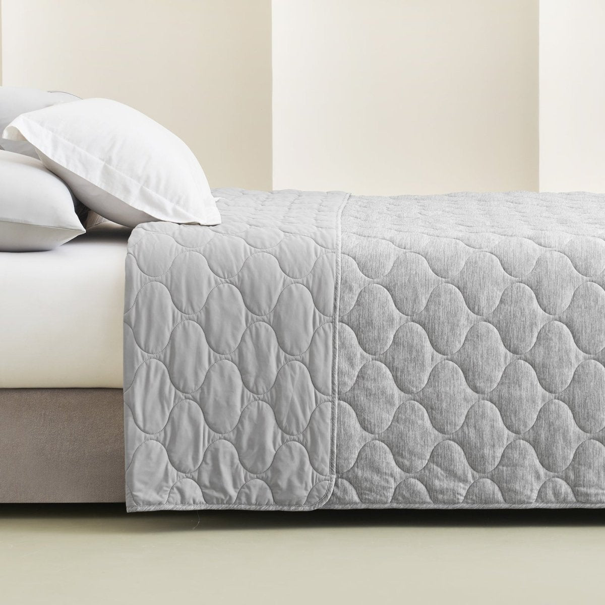 Cozy Bliss dual-sided cooling blanket in light grey with cloud pattern, premium comforter. #color_Light Grey