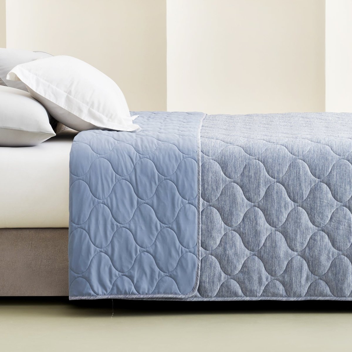 Cozy Bliss dual-sided cooling blanket in Dark Blue with cloud pattern, premium comforter. #color_Dark Blue