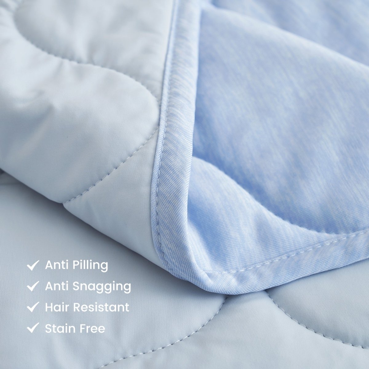 Cool blue cooling blanket, anti-pilling, anti-snagging, hair-resistant, stain-free. #color_Cool Blue