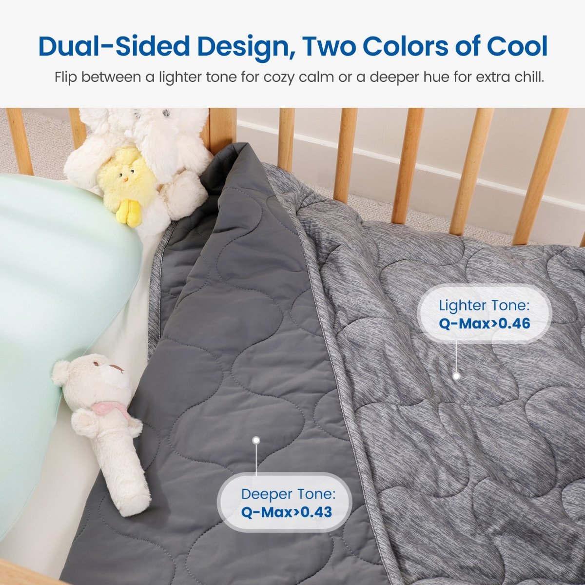 Charcoal grey Cozy Bliss dual-sided cooling comforter, lighter tone for cozy warm and deeper hue for extra cool. #color_Charcoal Grey
