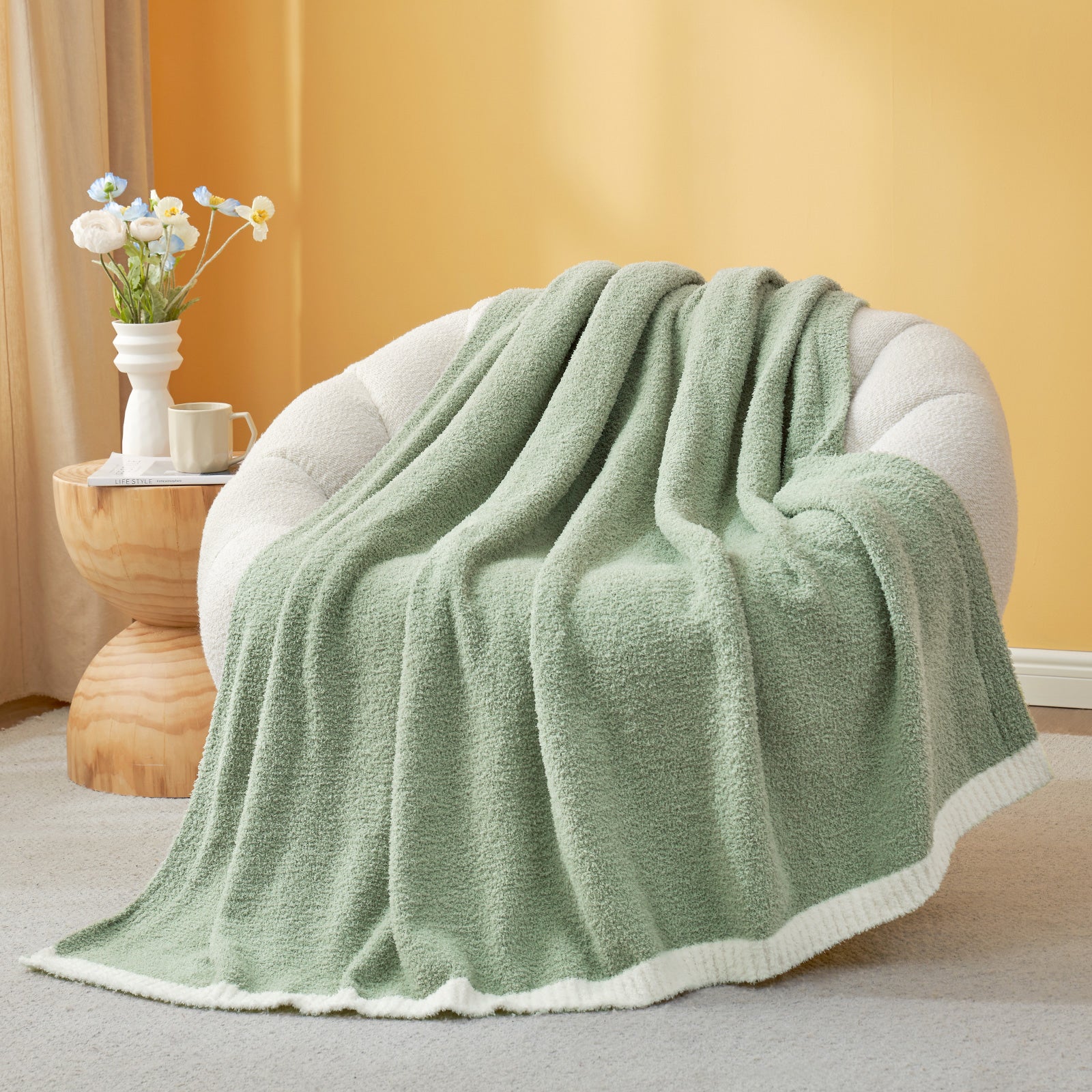 Solid Heather Feather Yarn Throw Blanket
