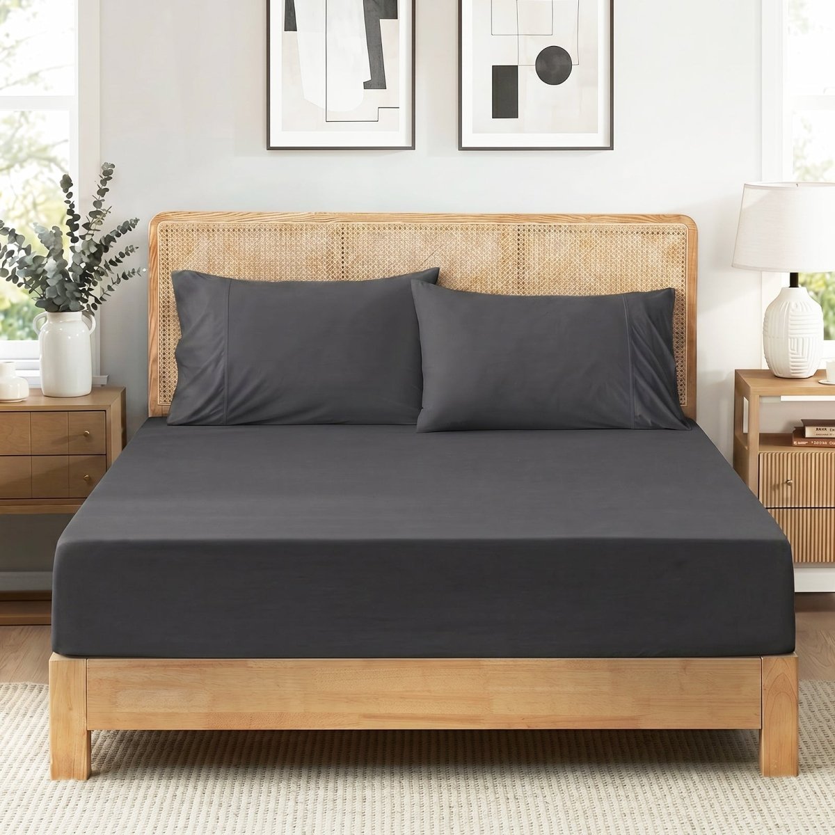 Charcoal gray Cozy Bliss sheet set in front view.#color_Charcoal Grey