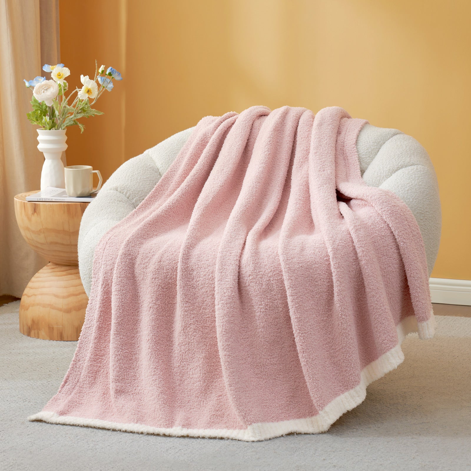 Solid Heather Feather Yarn Throw Blanket