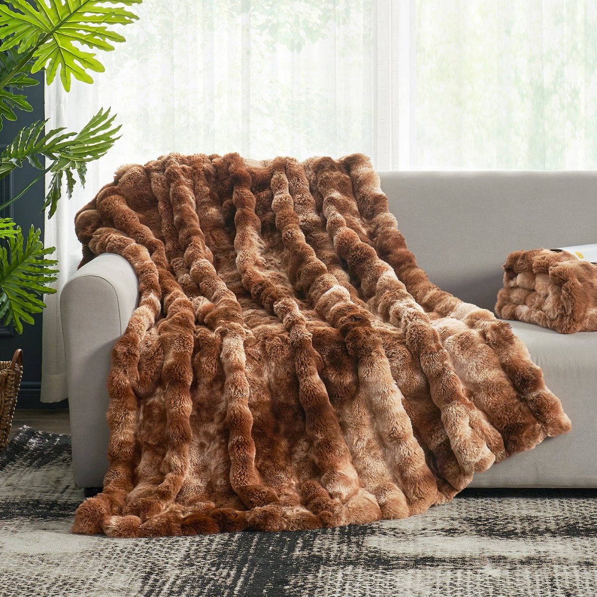 Tie-Dye Brown Faux Fur Throw Blanket Soft Cozy Warm | Cozy Bliss