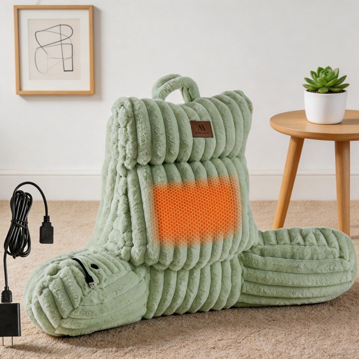 Front view of green plush backrest pillow.#color_Sage Green