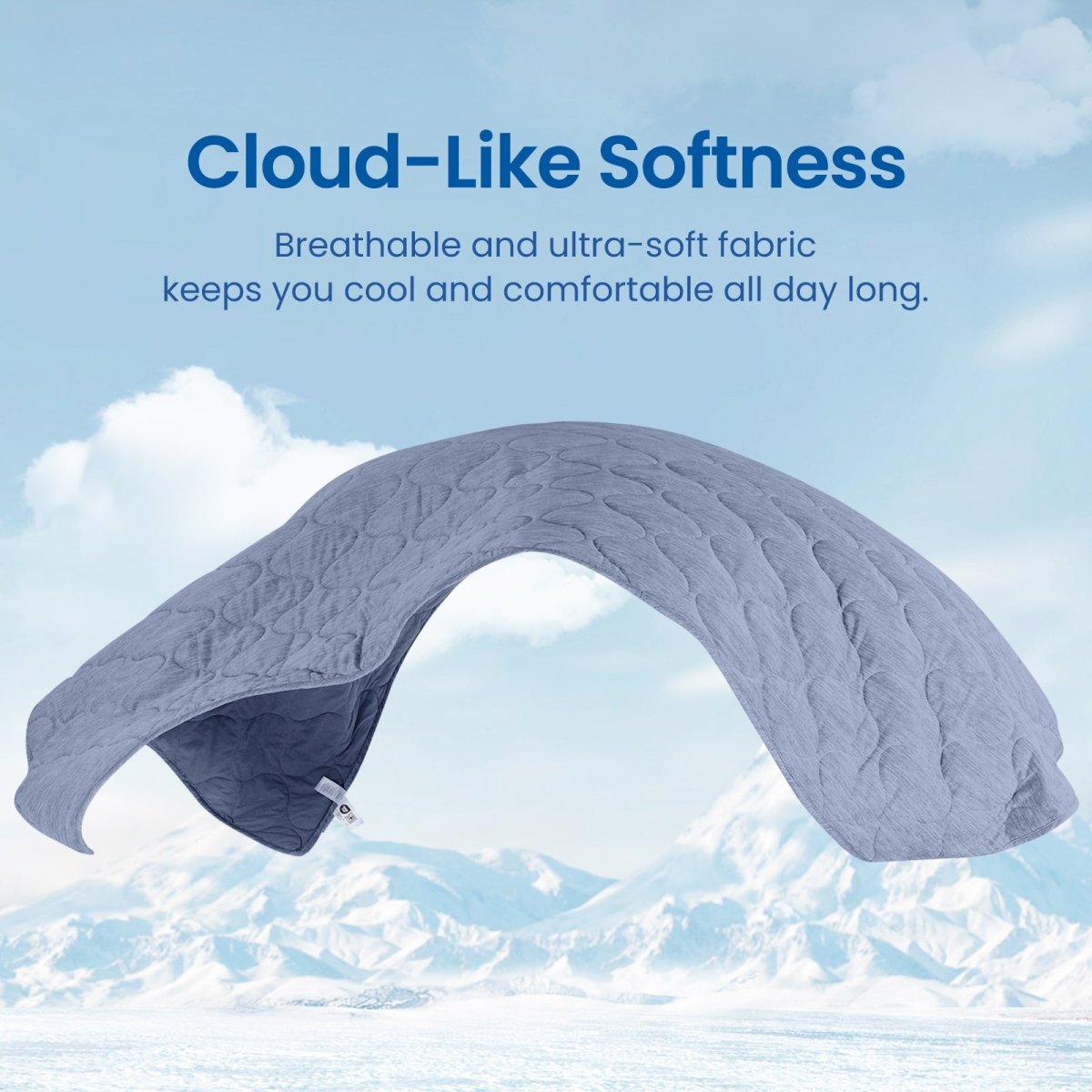 Dark Blue cloud-like soft Cozy Bliss dual-sided cooling comforter in air, perfect for all day comfort. #color_Dark Blue