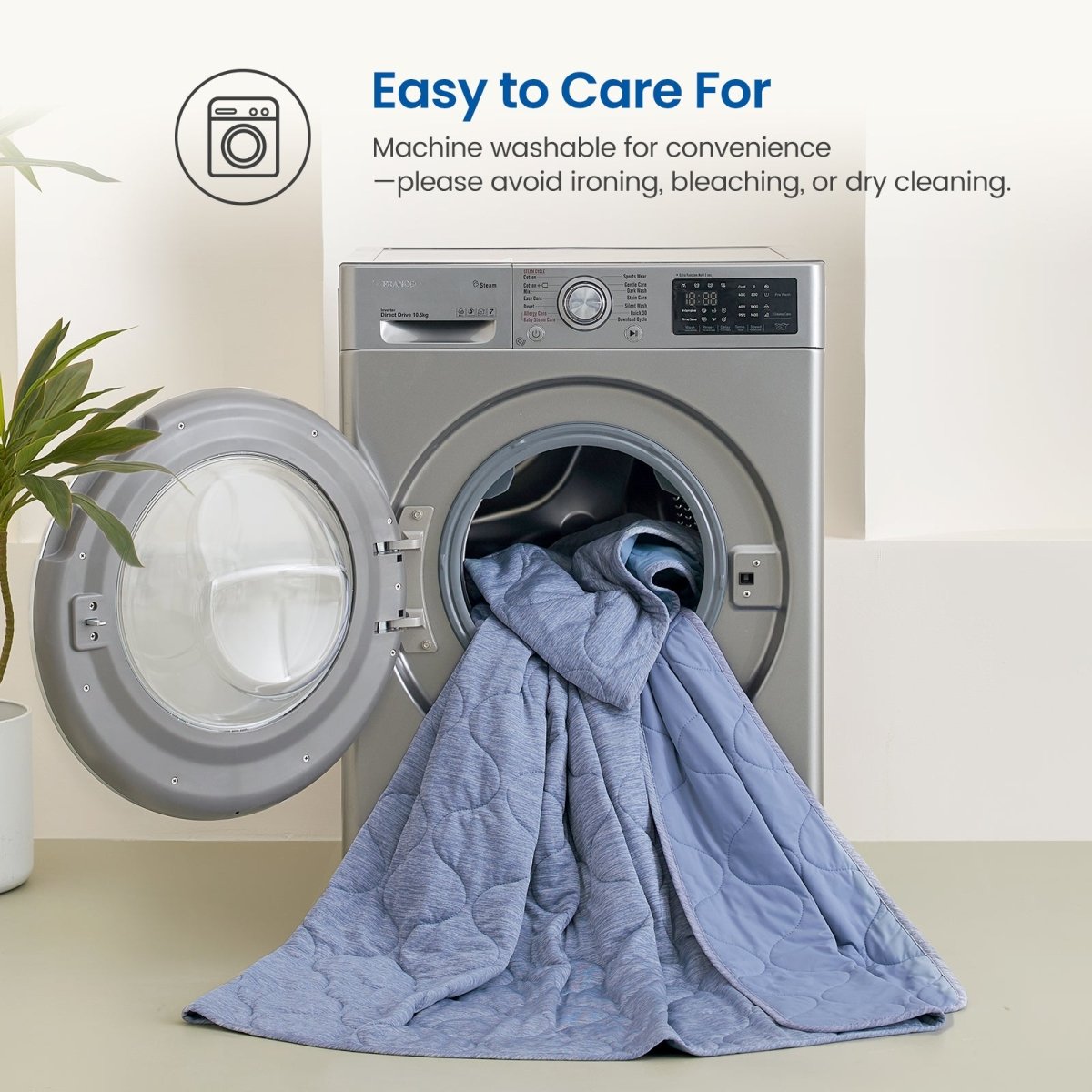 Dark Blue Cozy Bliss dual-sided cooling comforter in washing machine, machine washable and easy to care.  #color_Dark Blue