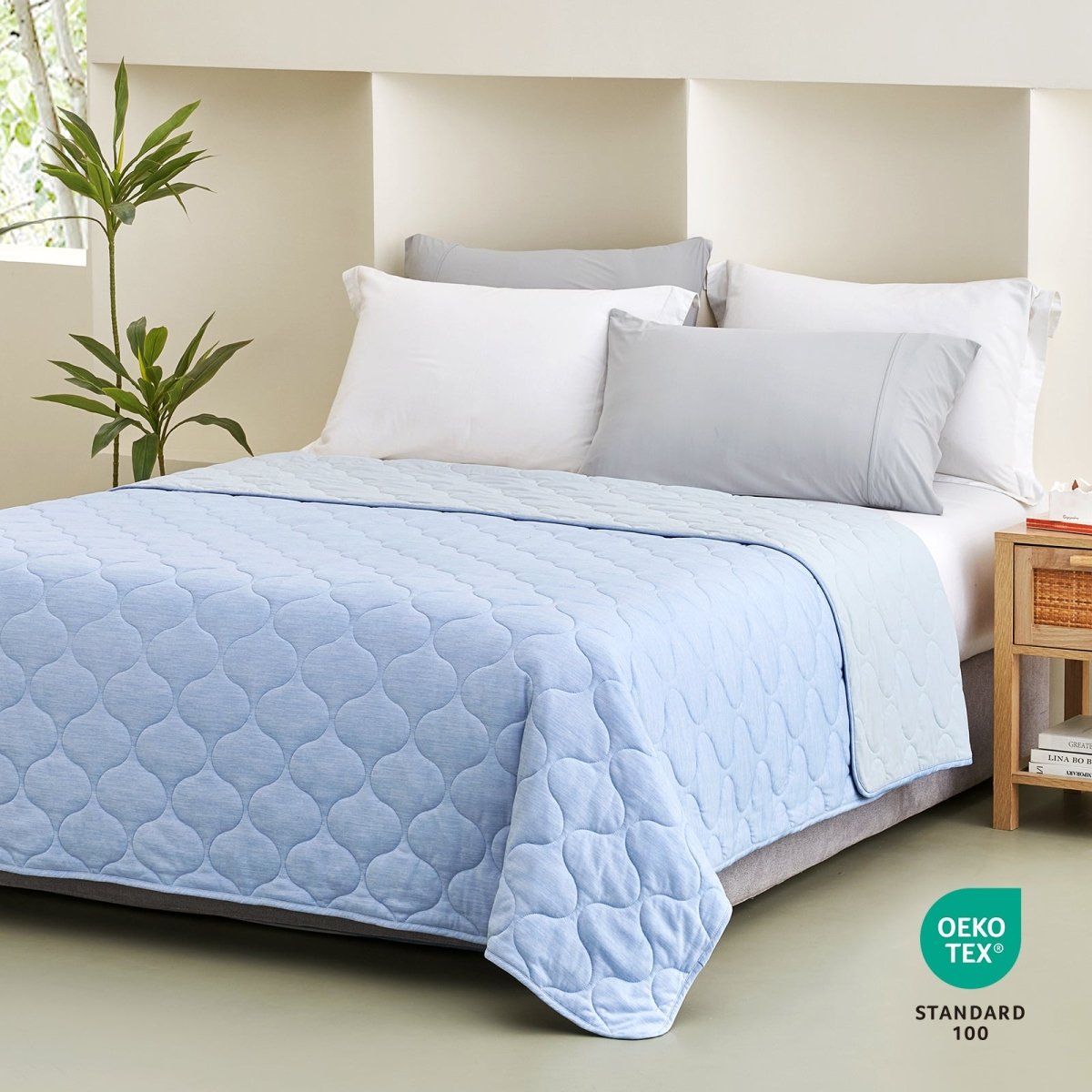 Dual-sided cooling blanket in cool blue with OEKO-TEX Standard 100 certification, cozy bedding #color_Cool Blue