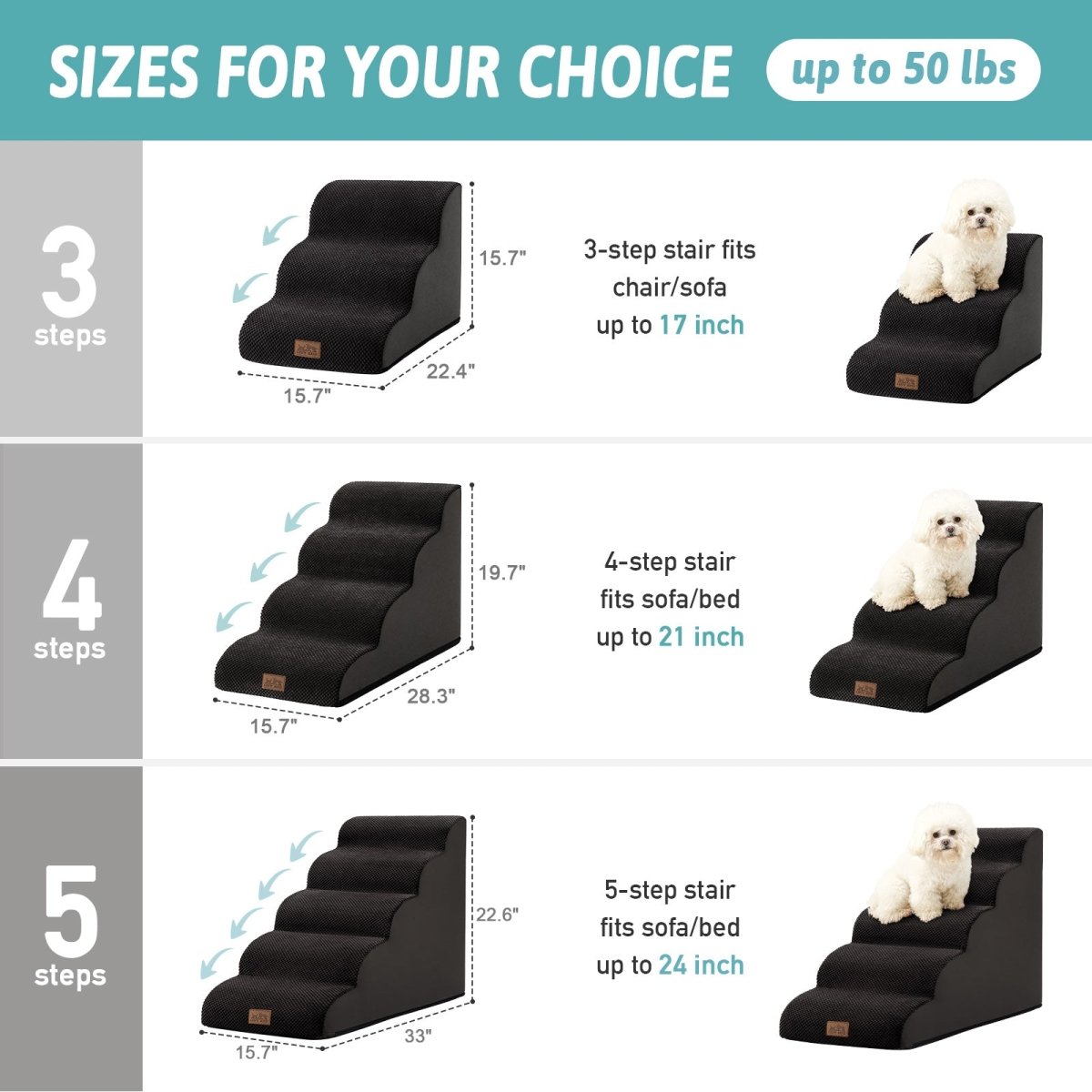 Dog stair ramp with size options for different furniture heights#Color_Black