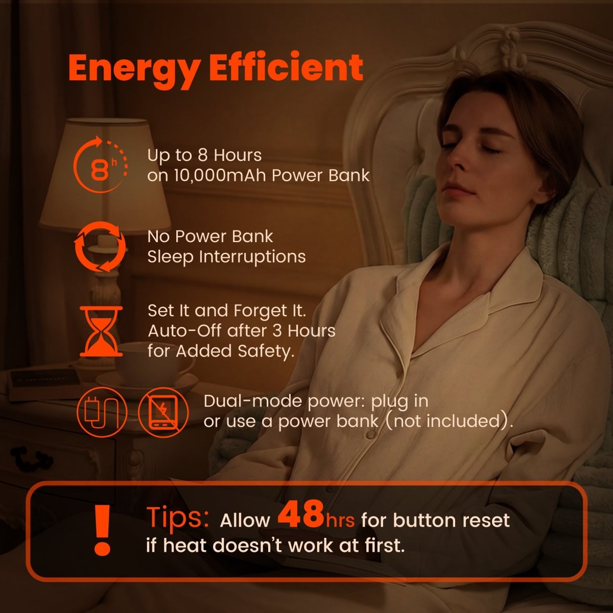 Energy-efficient electric heated backrest reading pillow features displayed on screen #color_Sage Green