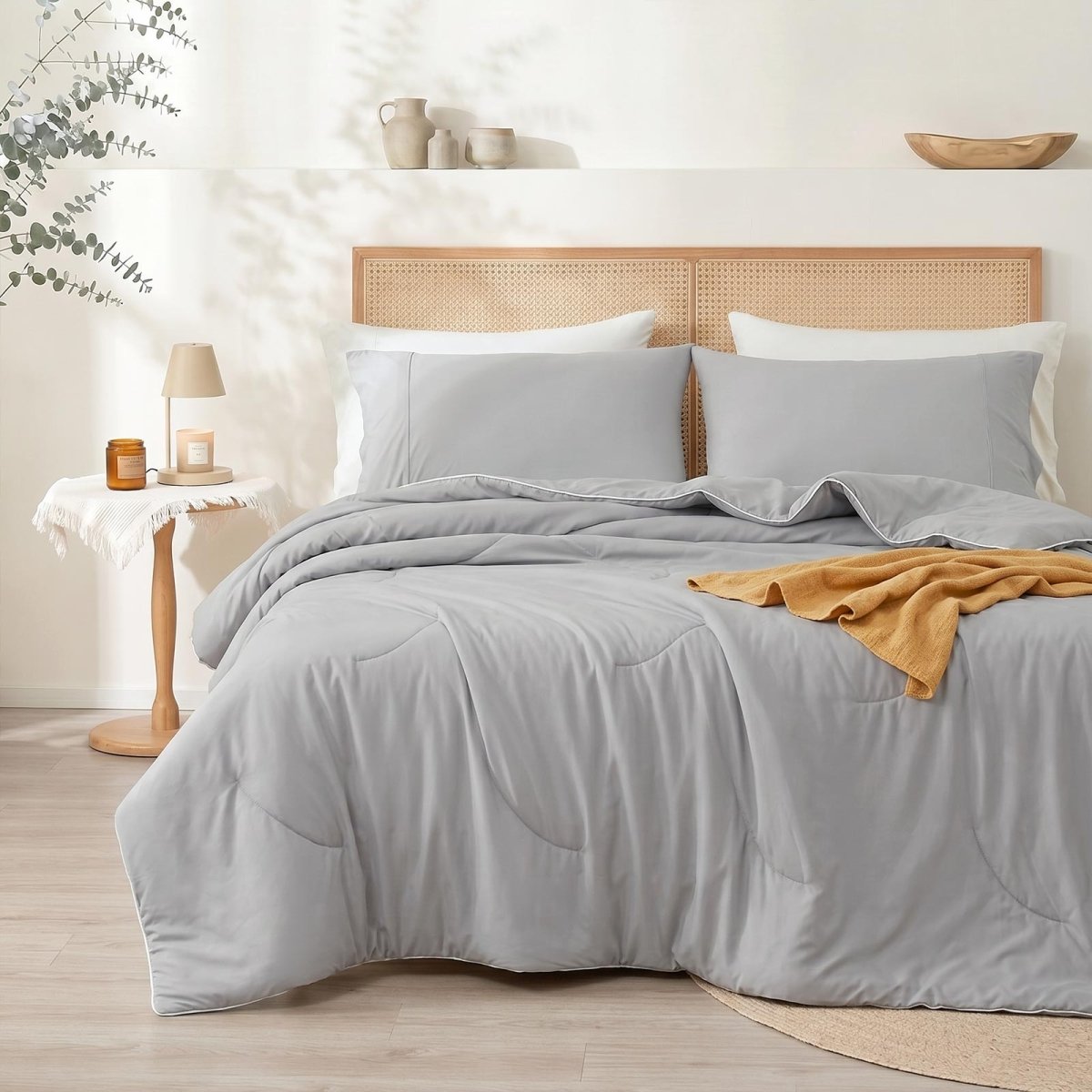 Cozy Bliss Ultra Cooling Double-sided Comforter in front view.#color_Cool Grey