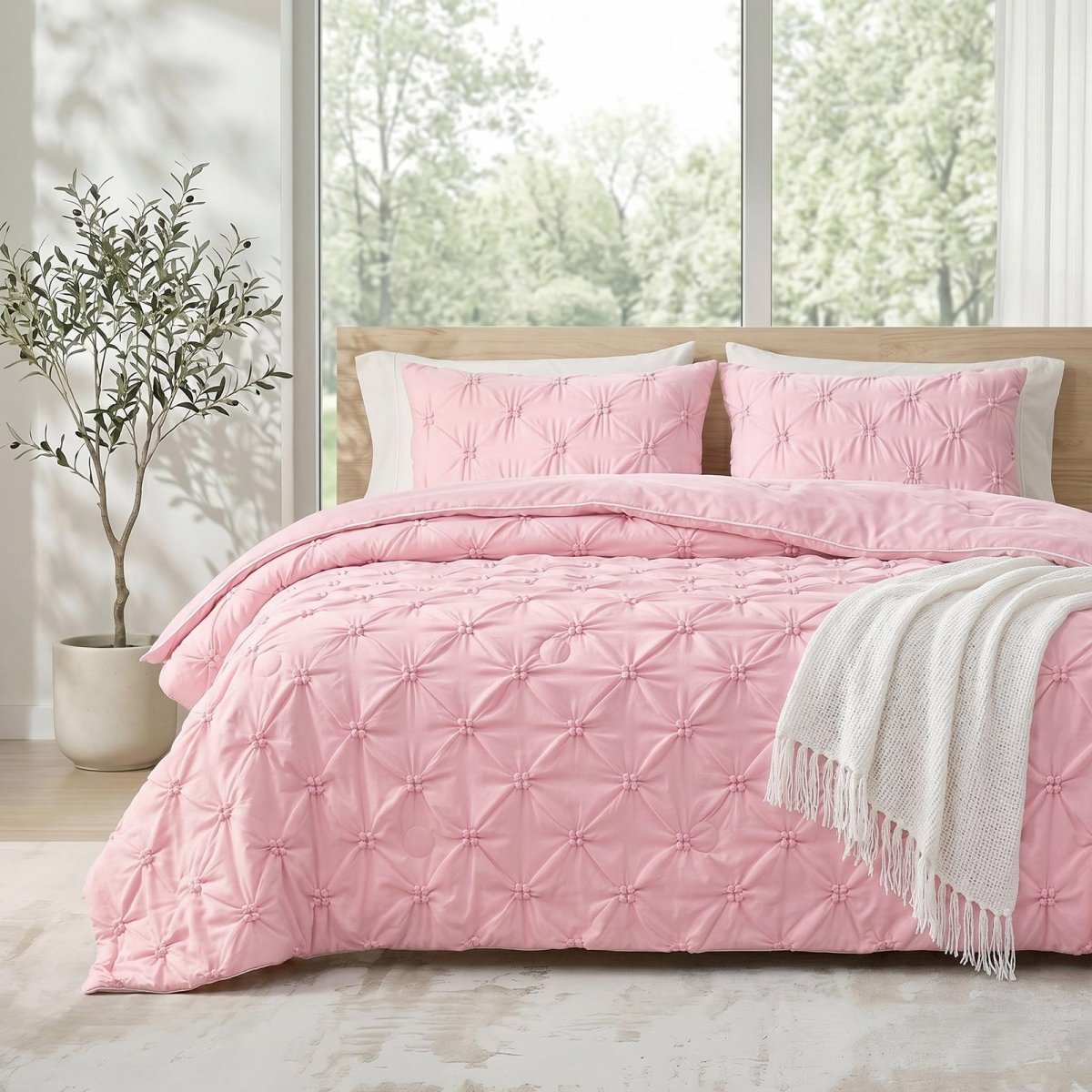 Cozy Bliss Pintuck Cooling Comforter front view #Color_Pink