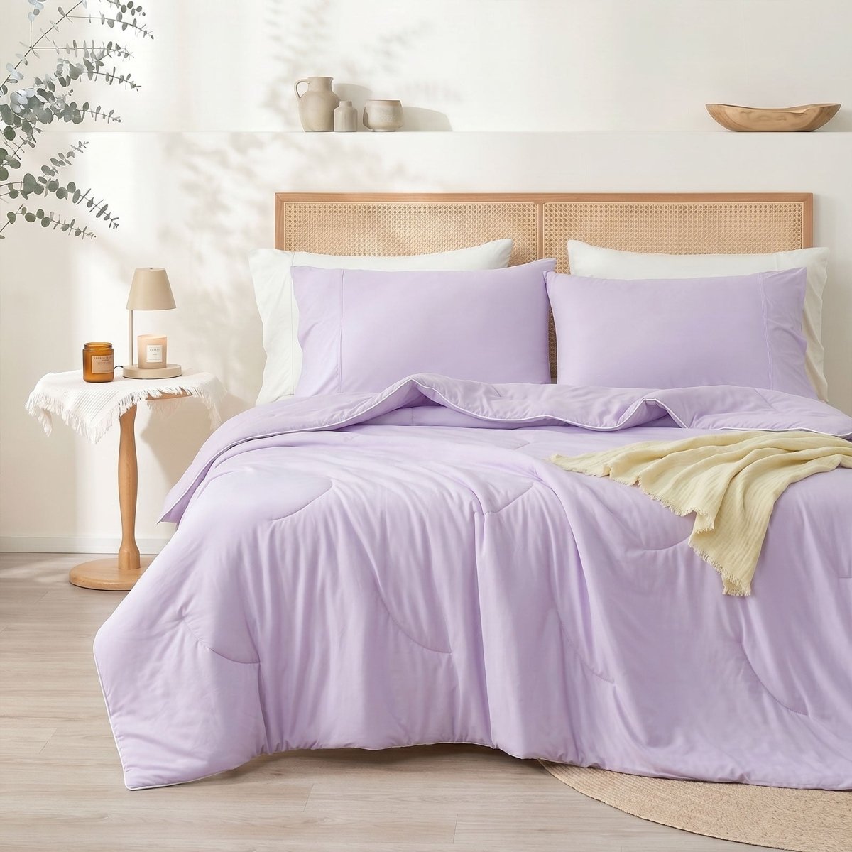 Cozy Bliss Ultra Cooling Double-sided Comforter in front view.#color_Purple