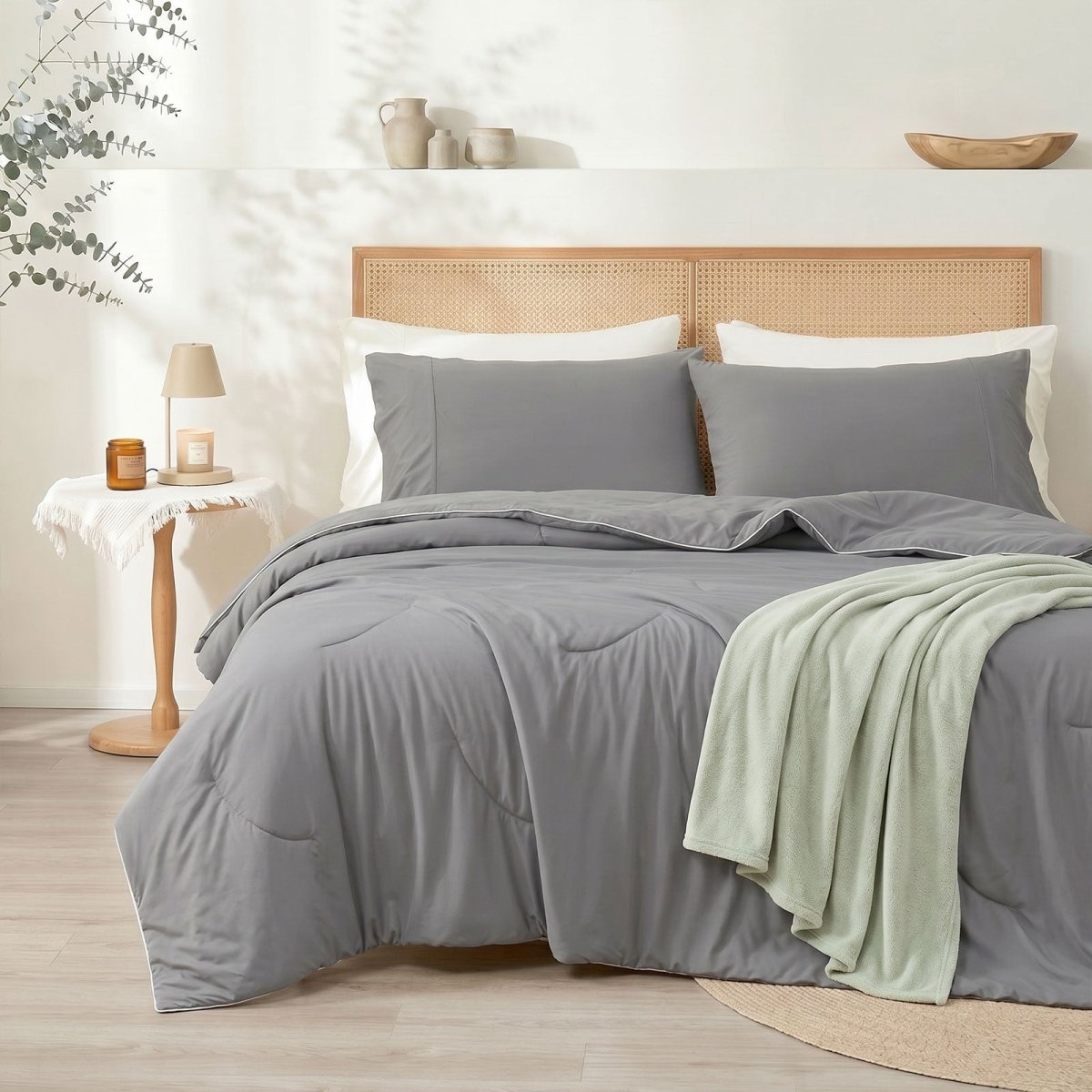 Cozy Bliss Ultra Cooling Double-sided Comforter in front view.#color_Dark Grey