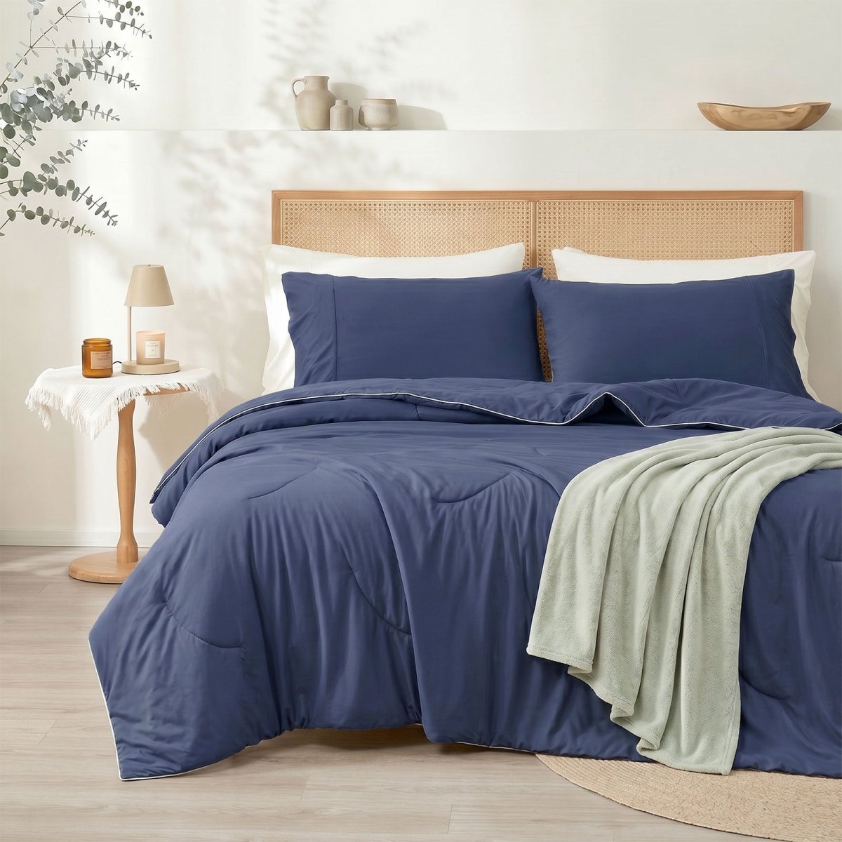 Cozy Bliss Ultra Cooling Double-sided Comforter in front view.#color_Navy Blue