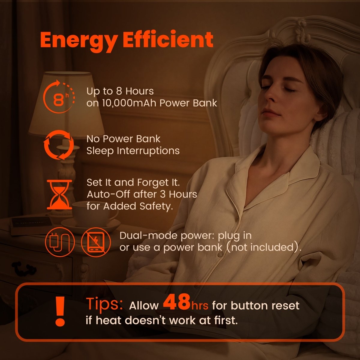 Energy-efficient electric heated backrest reading pillow features displayed on screen #color_Ivory