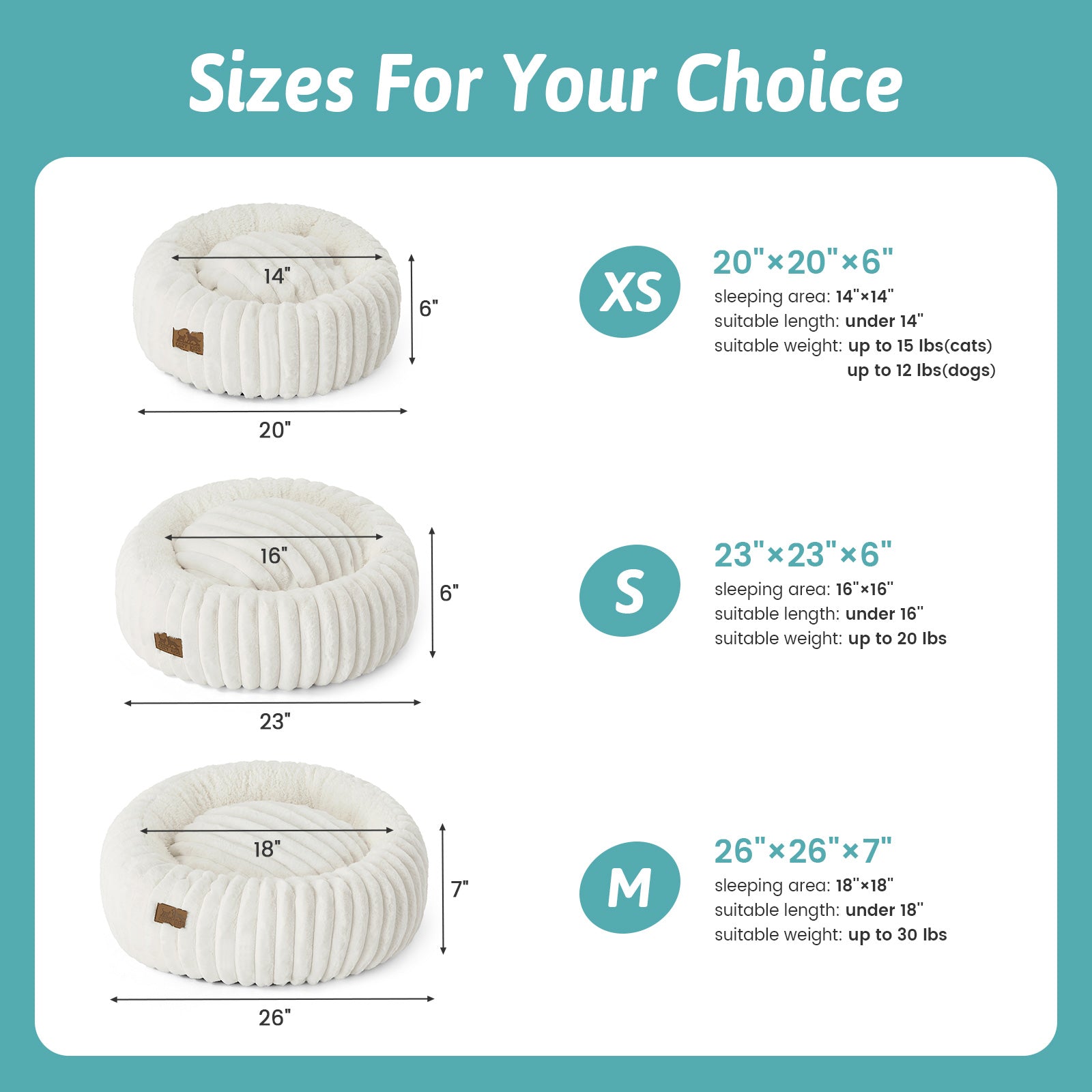 Cozy Bliss 2-in-1 Striped Faux Fur Pet Bed with Removable Mat in cream white different size view#color_Cream White