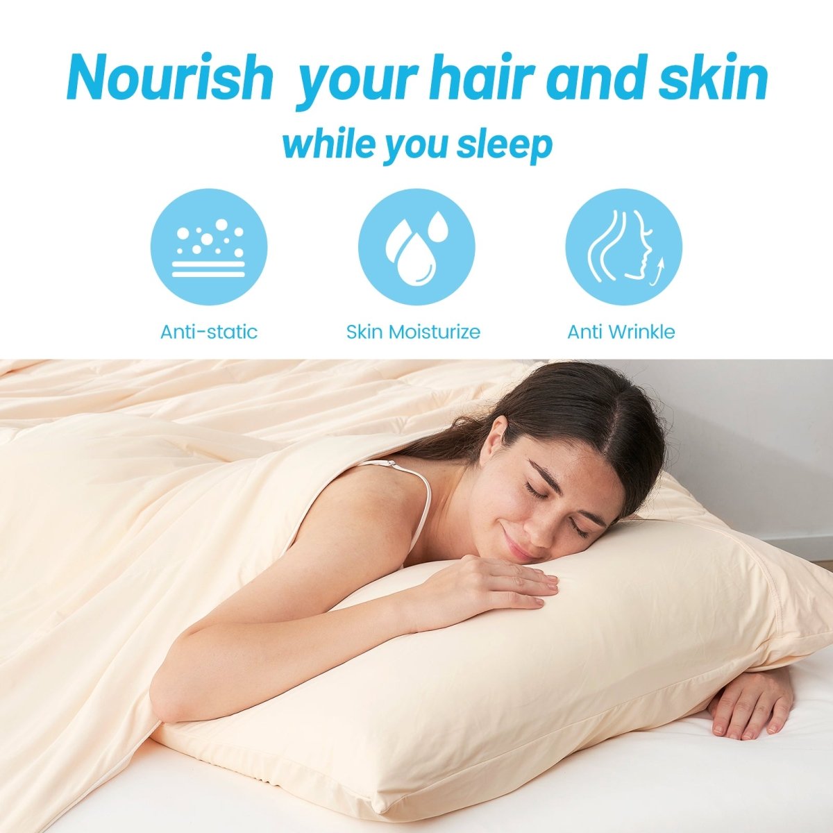 Cooling pillowcase, nourishing hair and skin while you sleep, beige color, soft and anti-wrinkle #color_Yellow