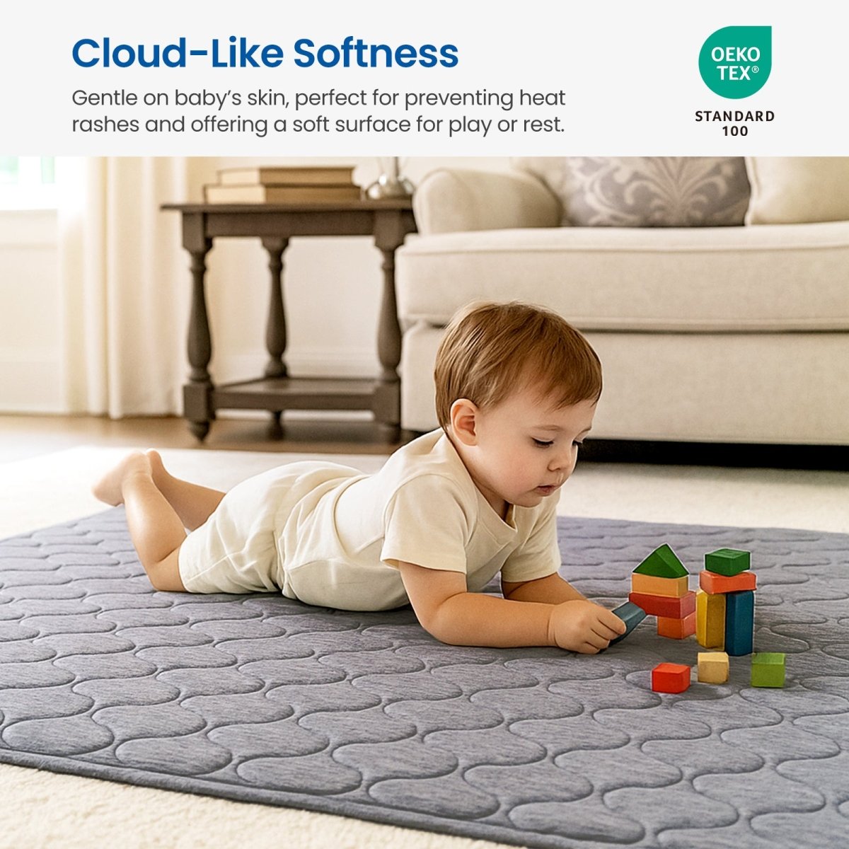 OEKO-TEX certified charcoal grey Cozy Bliss dual-sided cooling comforter, gentle on baby's skin. #color_Charcoal Grey