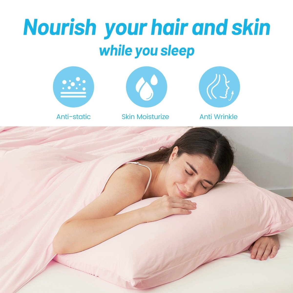 Pink cooling pillowcase for hair and skin health: anti-static, moisturizes, and reduces wrinkles. #color_Pink