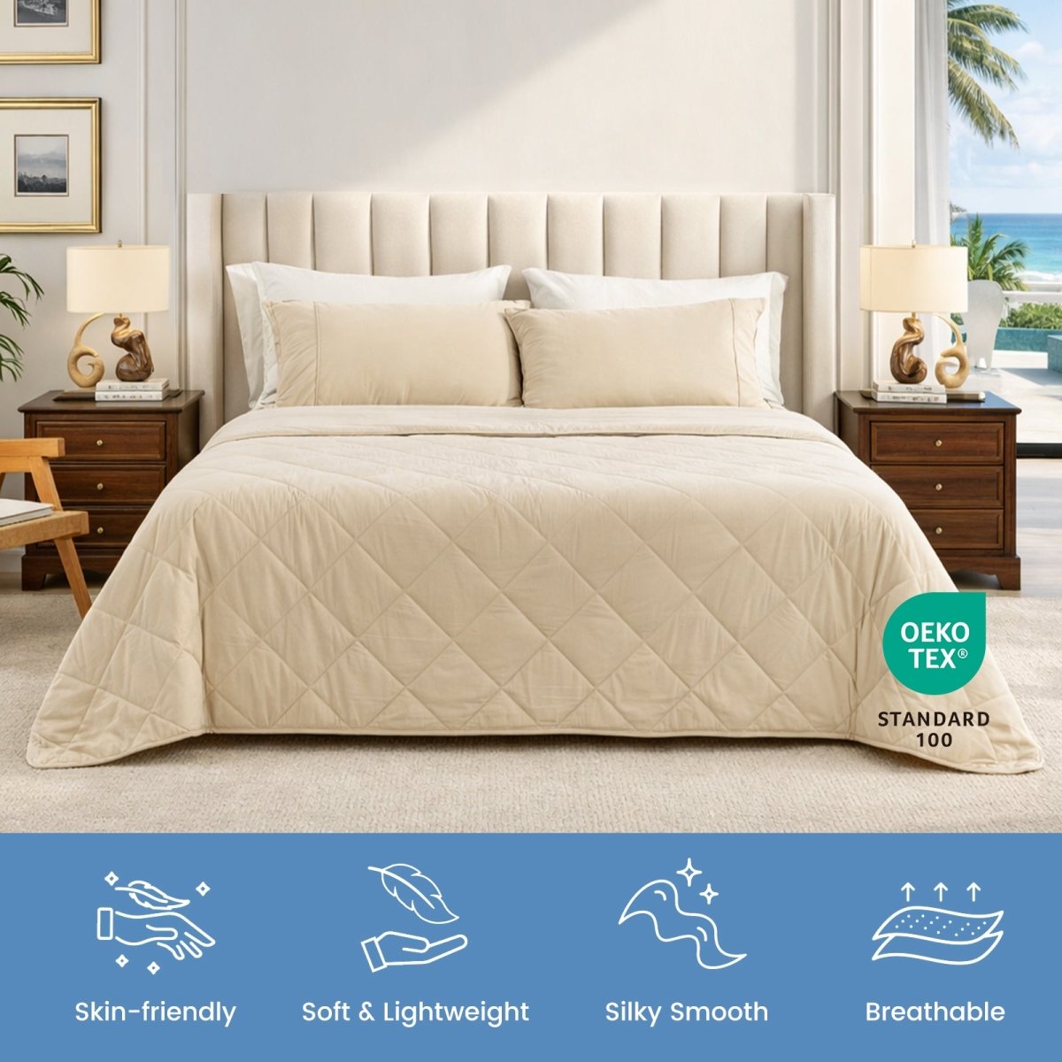 Khaki chill weave cooling blanket, breathable, soft and skin-friendly. #Color_Khaki