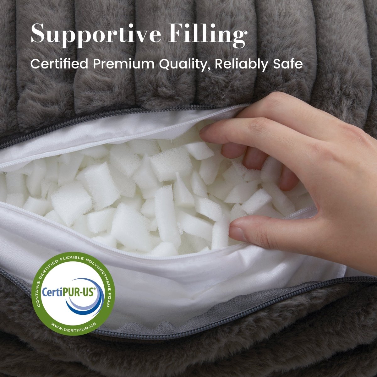 Cozy Bliss striped faux fur reading pillow with premium quality filling for responsive support #color_Charcoal Grey