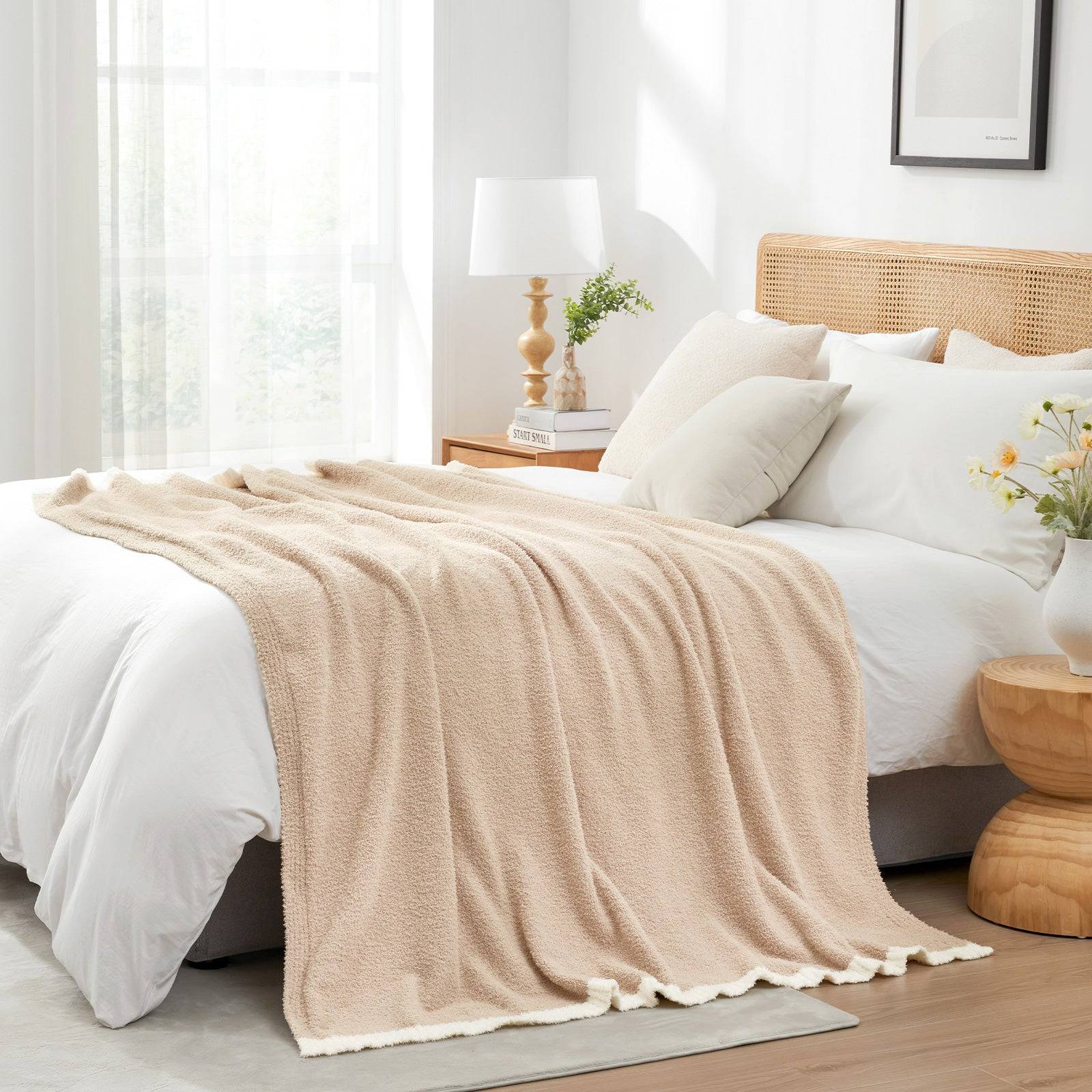 Solid Heather Feather Yarn Throw Blanket