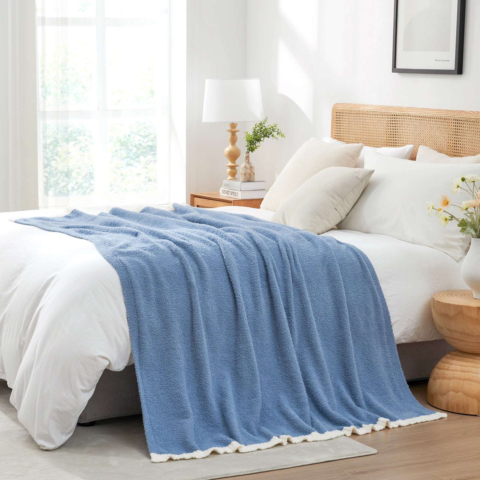 Solid Heather Feather Yarn Throw Blanket