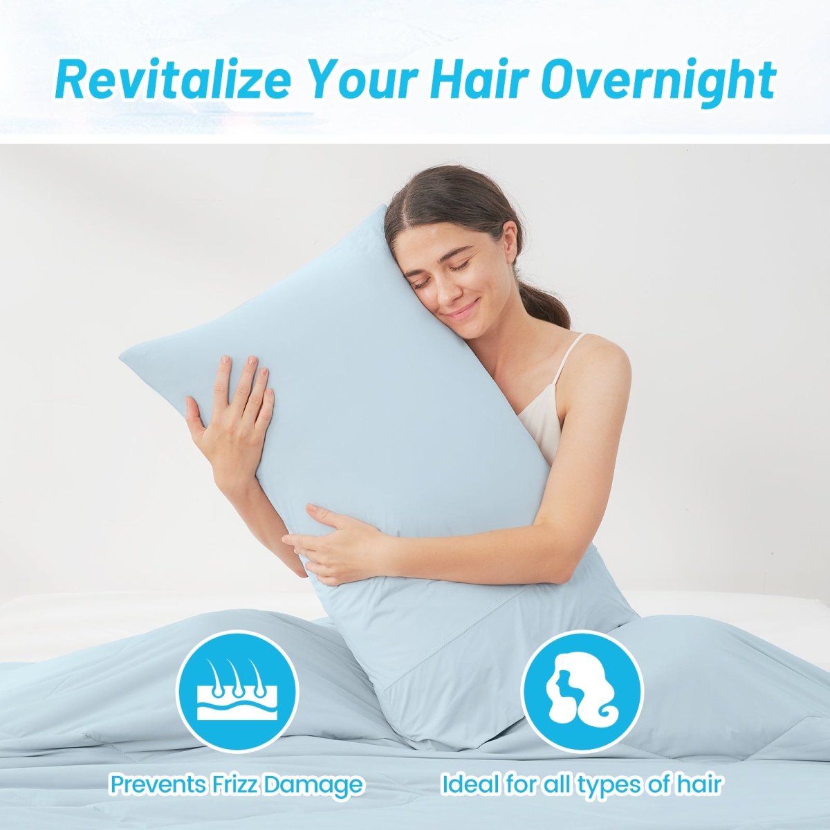 Light blue cooling pillowcase, ideal for healthy hair. Prevents frizz and is suitable for all hair types. #color_Cool Blue